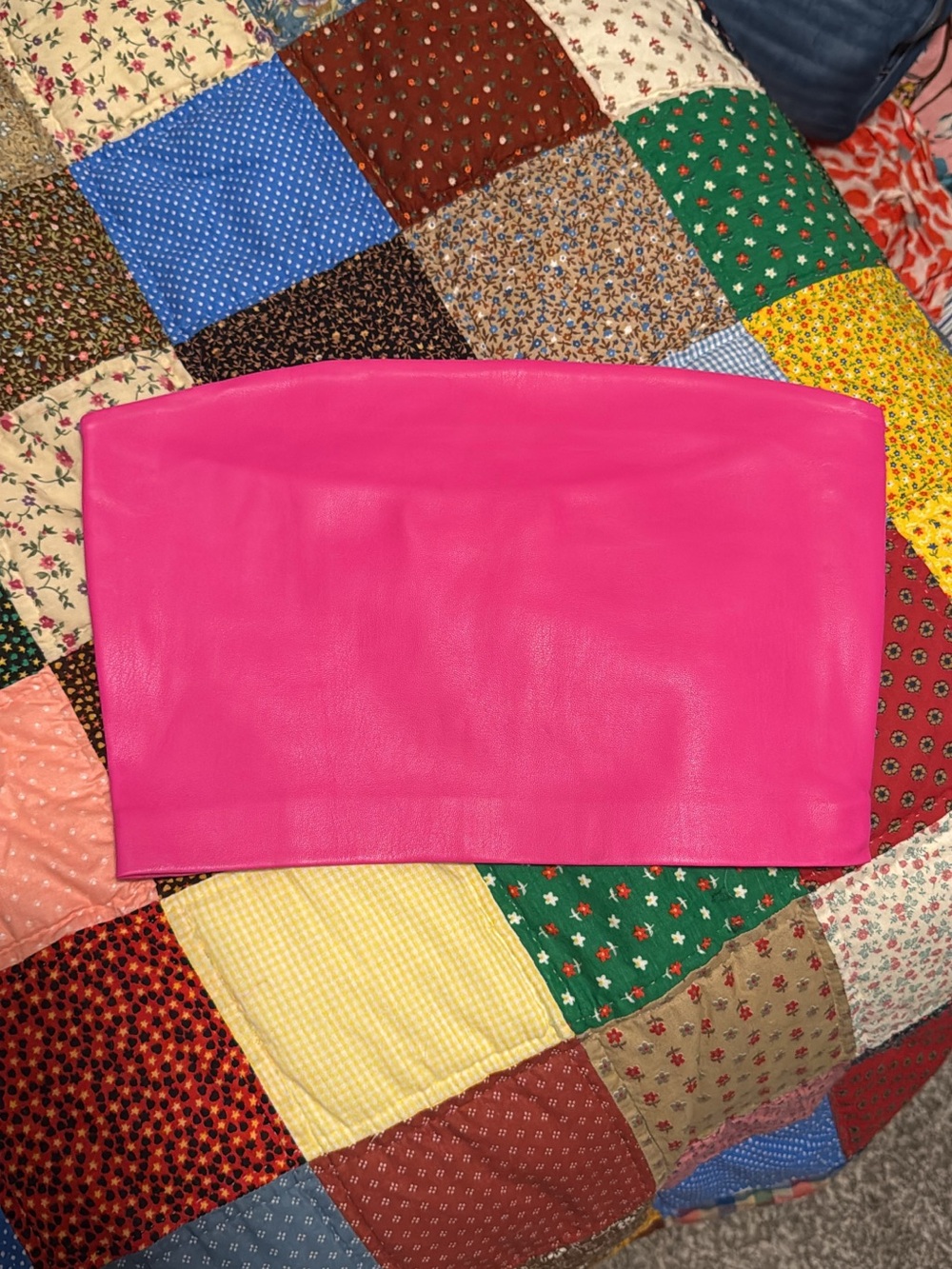 Susana Monaco Hot Pink Leather Strapless Crop Top